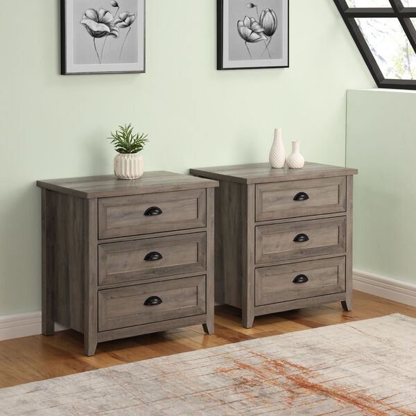 Odette Gray Wash Three-Drawer Framed Nightstand, Set of Two, image 1