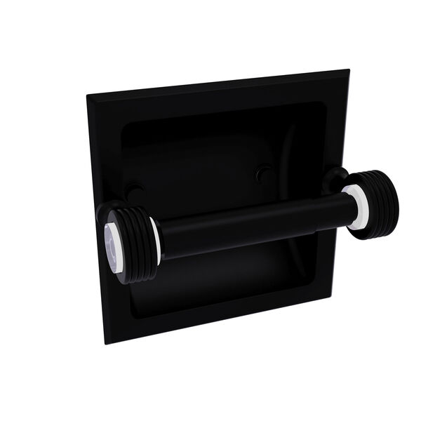 Pacific Grove Matte Black Six-Inch Recessed Toilet Paper Holder with Groovy Accents, image 1