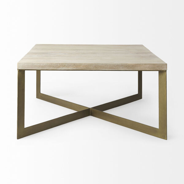 Faye Light Brown and Gold X-Shaped Square Coffee Table, image 2
