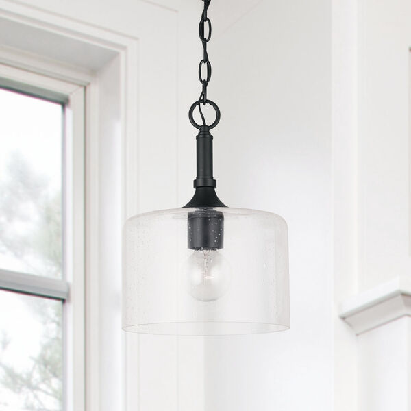 HomePlace Carter Matte Black Pendant with Clear Seeded Glass, image 2