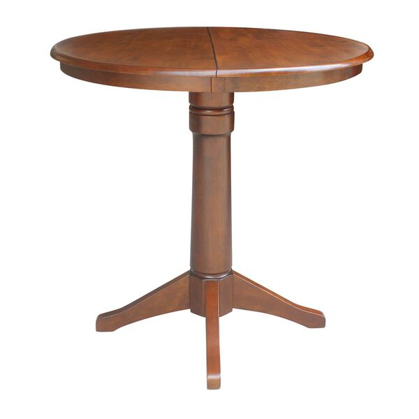 Espresso Round Pedestal Counter Height Table with 12-Inch Leaf, image 3