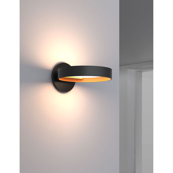 Light Guide Ring Satin Black LED Wall Sconce with Apricot Interior Shade, image 2