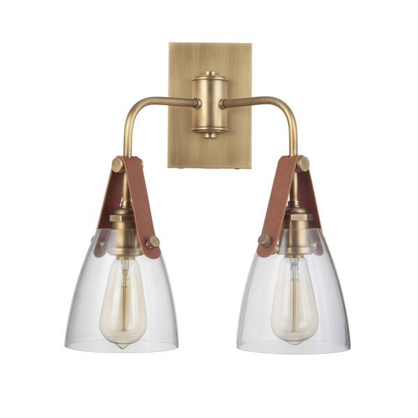 Hagen Vintage Brass Two-Light Wall Sconce, image 1