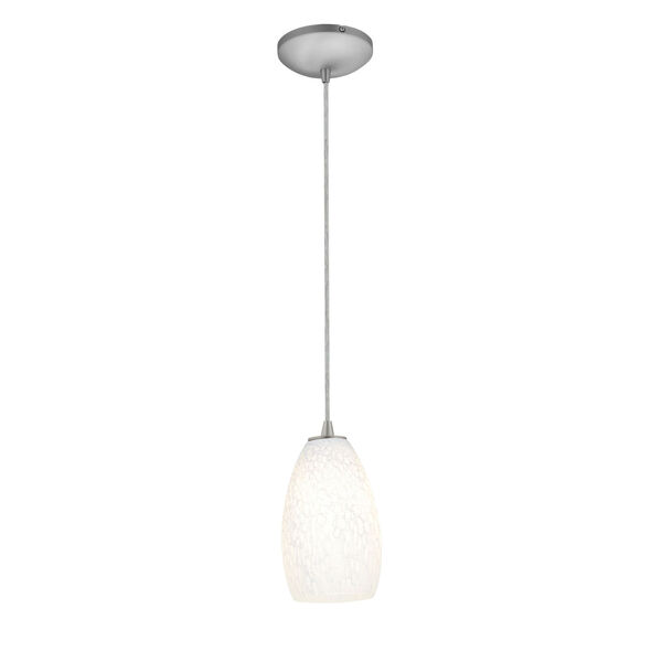 Champagne Brushed Steel One-Light Cord Mini Pendant with White Stone Glass, image 1