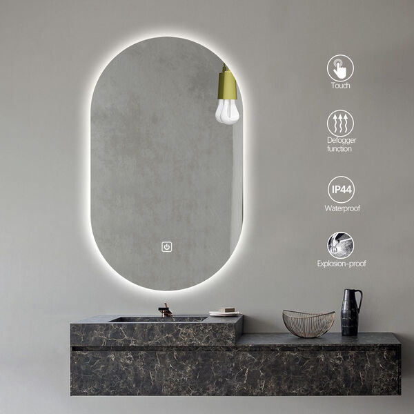 Claire Clear 24 x 40-Inch Oval Frameless LED Bathroom Mirror, image 5
