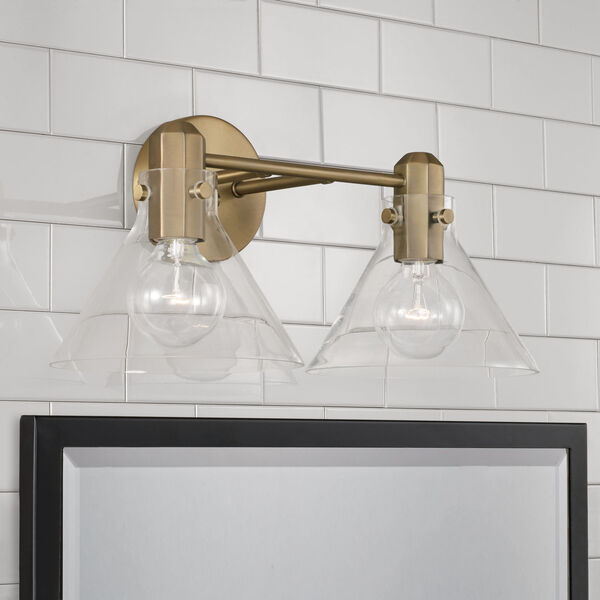 Greer Aged Brass Two-Light Vanity with Clear Glass, image 3