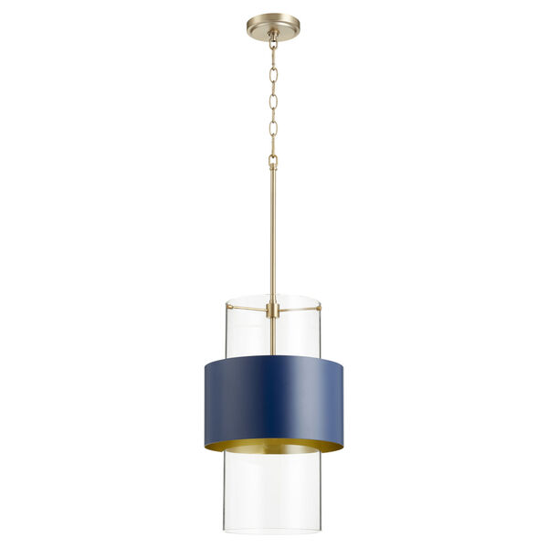 Aged Brass and Blue One-Light 12-Inch Pendant, image 1