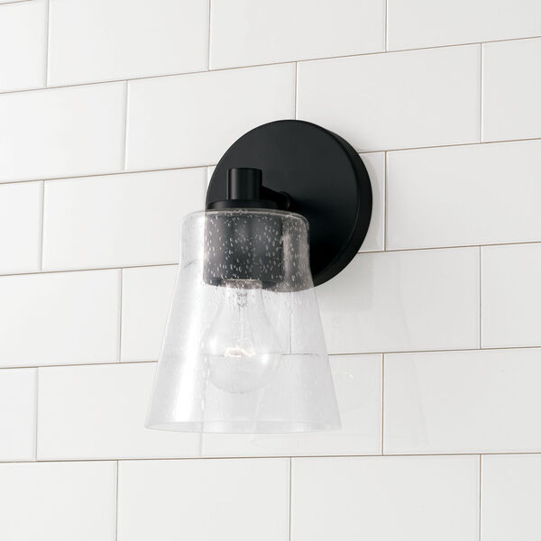HomePlace Baker Matte Black One-Light Sconce with Clear Seeded Glass, image 3
