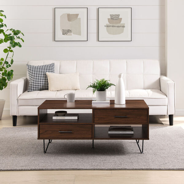 Croft Dark Walnut Two-Drawer Coffee Table with Hairpin Legs, image 1