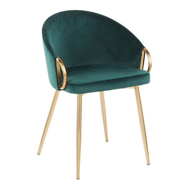 Claire Gold and Emerald Green Velvet Rounded Low Backrest Chair, image 1