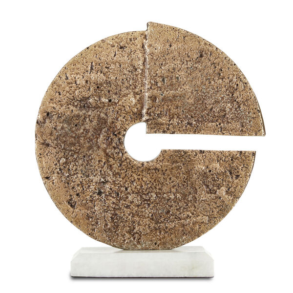 Daman Aged Brass and White 12-Inch Disc on Marble Base, image 1
