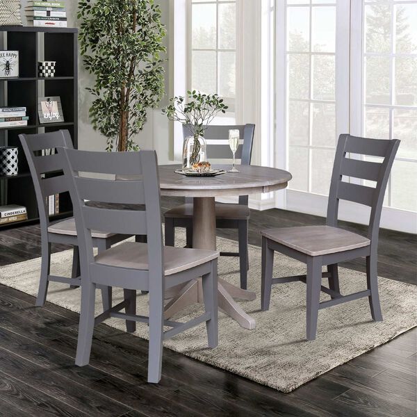 Parawood I Washed Gray Clay Taupe 36-Inch  Round Extension Dining Table with Four Chairs, image 4