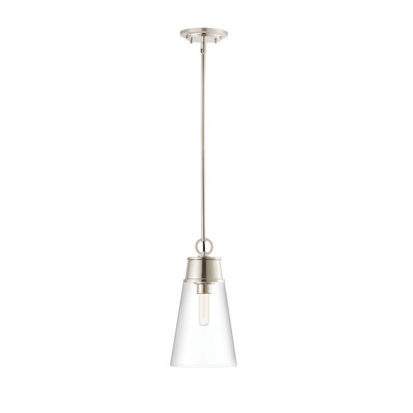 Wentworth Polished Nickel One-Light Mini Pendant with Clear Glass Shade, image 1