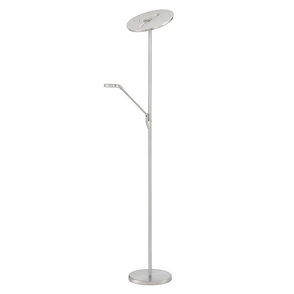 Arcadia Satin nickel Integrated LED Torchiere Floor Lamp with Reading Light, image 3
