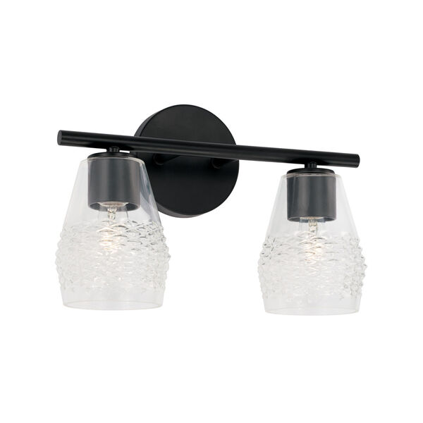 Dena Matte Black Two-Light Vanity with Diamond Embossed Glass, image 1