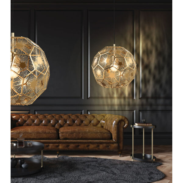 Skoura Structured Black One-Light Pendant with Geometric Shaped Brass Shade, image 3