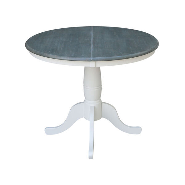 White and Heather Gray 36-Inch Width Round Top Dining Height Pedestal Table With 12-Inch Leaf, image 4
