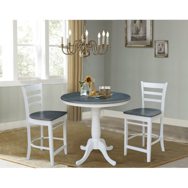 Emily White and Heather Gray 36-Inch Round Extension Dining Table With Two Counter Height Stools, Three-Piece, image 2