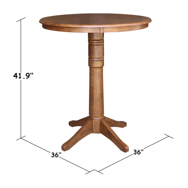 Distressed Oak 36-Inch Round Top Bar Height Pedestal Table, image 4