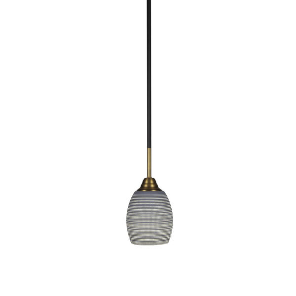 Paramount Matte Black and Brass Five-Inch One-Light Mini Pendant with Gray Matrix Shade, image 1