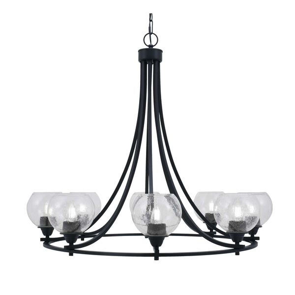 Paramount Matte Black Eight-Light Chandelier with Clear Round Bubble Glass, image 1