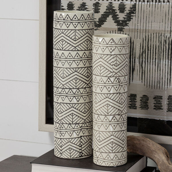 Uhura I Cream and Black Small Patterned Cylindrical Vase, image 6