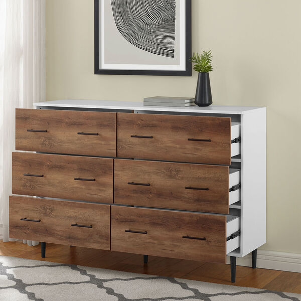 White and Rustic Oak Modern Wood 6-Drawer Buffet - White/Rustic Oak  , image 4