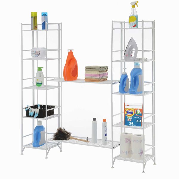 Xtra Storage White Five-Tier Folding Metal Shelves with Set of Two Deluxe Extension Shelves, image 3