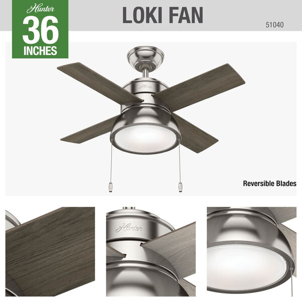 Loki Brushed Nickel 36-Inch Two-Light LED Ceiling Fan, image 4