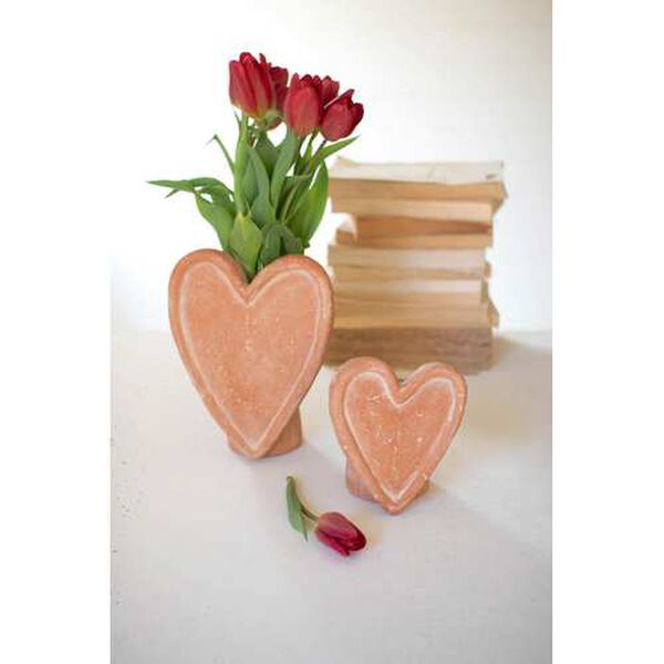 Beige White-Wash Clay Heart Vases, Set of Two, image 2