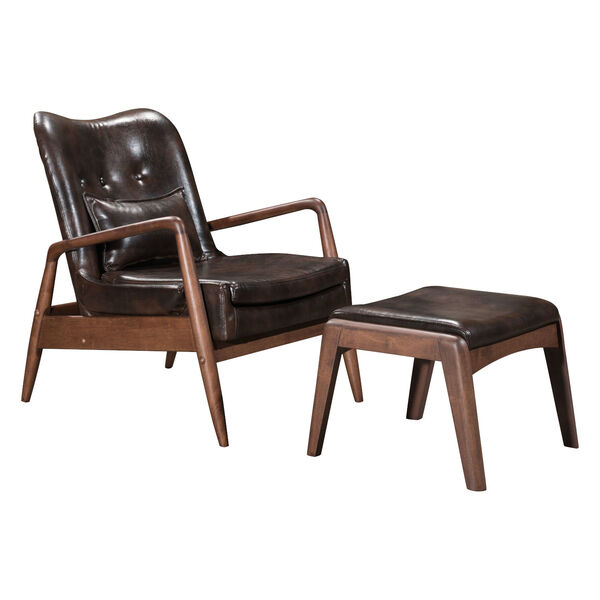Bully Brown and Walnut Lounge Chair and Ottoman, image 1