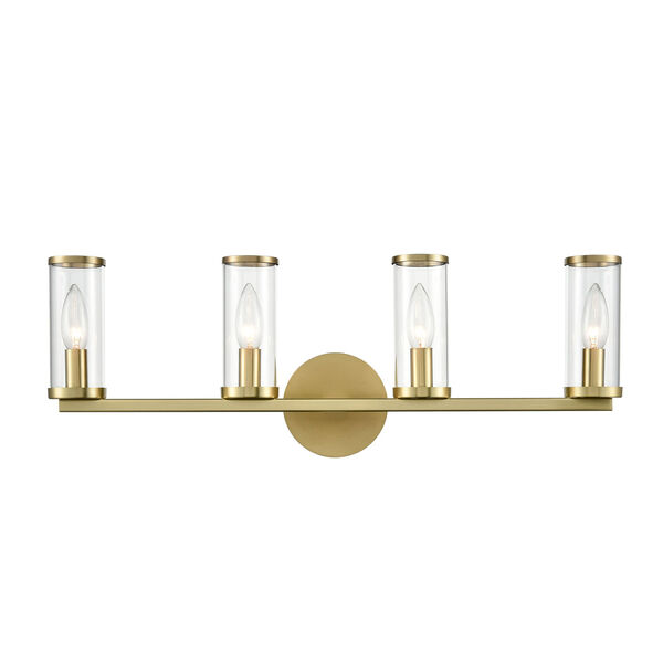 Revolve Natural Brass Four-Light Bath Vanity with Clear Glass, image 1
