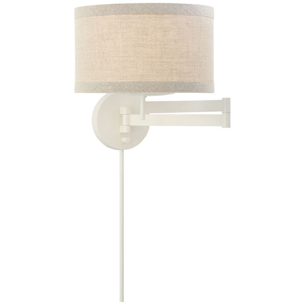 Walker Swing Arm Sconce in Light Cream with Natural Linen Shade by kate spade new york, image 1