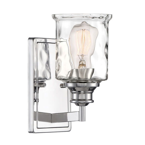 Drake Polished Nickel One-Light Wall Sconce with Clear Hammered Glass, image 1