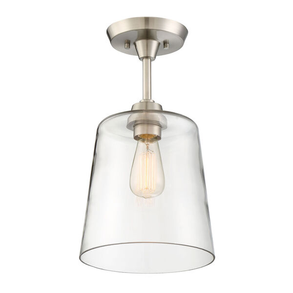 Nicollet Brushed Nickel One-Light Semi-Flush Mount with Clear Glass Shade, image 2