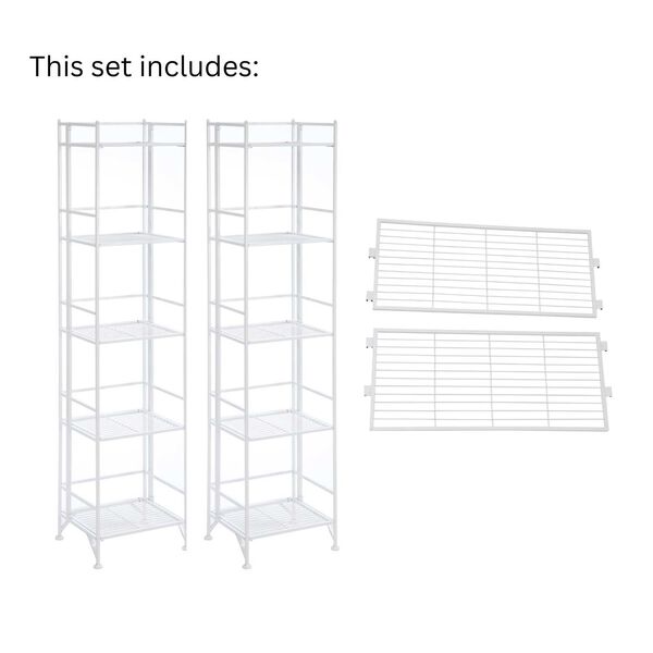 Xtra Storage White Five-Tier Folding Metal Shelves with Set of Two Extension Shelves, image 5