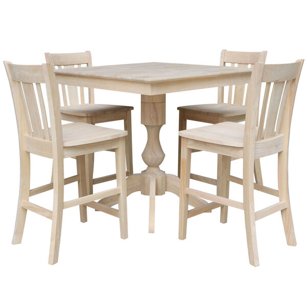 Wood 36-Inch Square Top Pedestal Table with Four Counter Height Stool, Set of Five, image 1