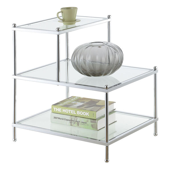 Royal Crest 3 Tier Step End Table in Clear Glass and Chrome Frame, image 5