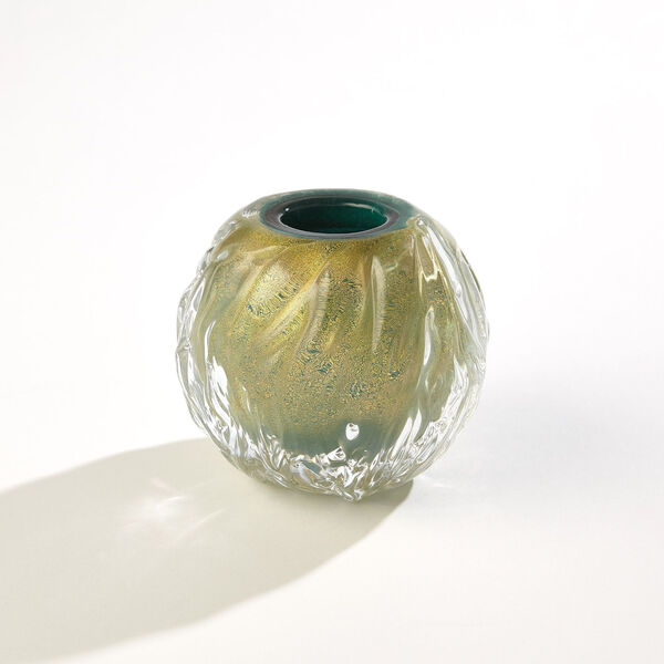 Green and Gold Round Swirl Vase, image 2