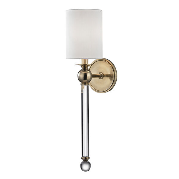 Gordon Aged Brass One-Light Wall sconce with White Silk Shade, image 1