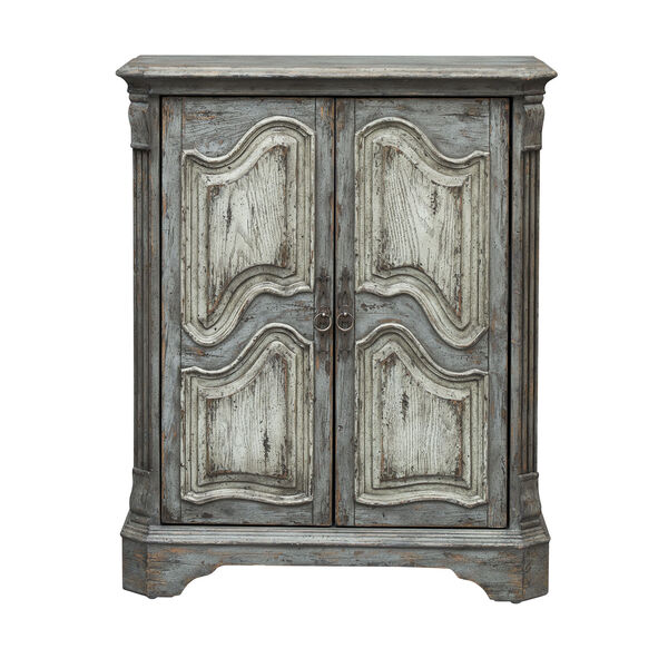 Distressed Grey Blue and White Two Door Wine Cabinet, image 3