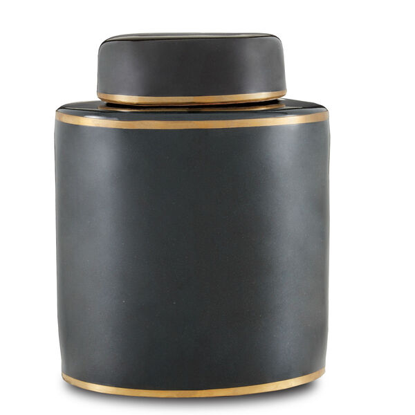 Dark Green and Antique Brass Seven-Inch Small Tea Cannister, image 1