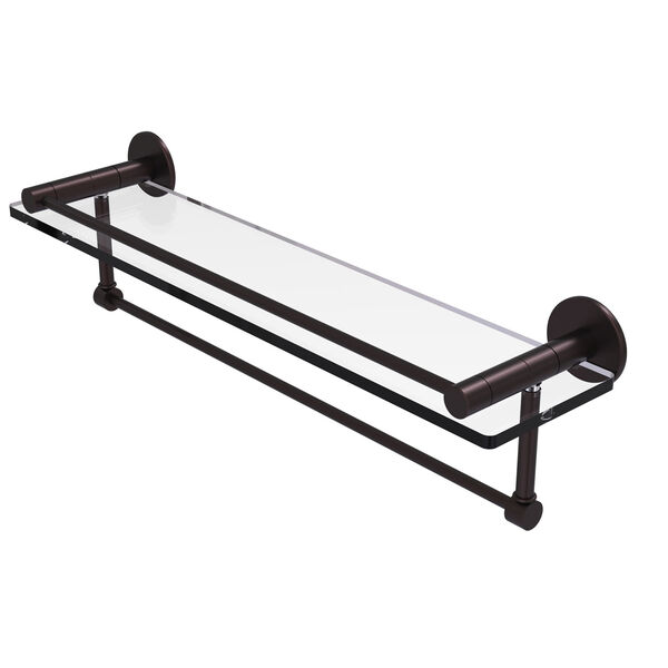 Fresno Antique Bronze 22-Inch Glass Shelf with Vanity Rail and Integrated Towel Bar, image 1
