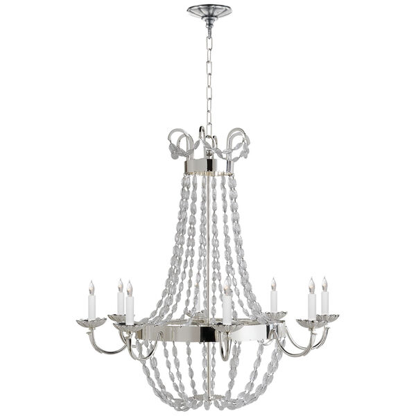 Paris Flea Market Large Chandelier in Polished Silver with Seeded Glass by Chapman and Myers, image 1