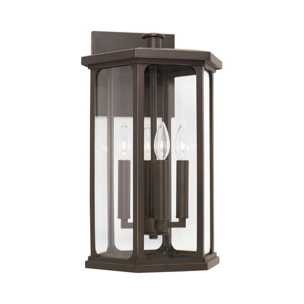 Walton Oiled Bronze Outdoor Four-Light Wall Lantern with Clear Glass, image 1