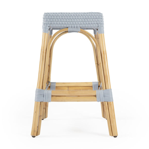 Robias Baby Blue on Natural Rattan Counter Stool, image 6