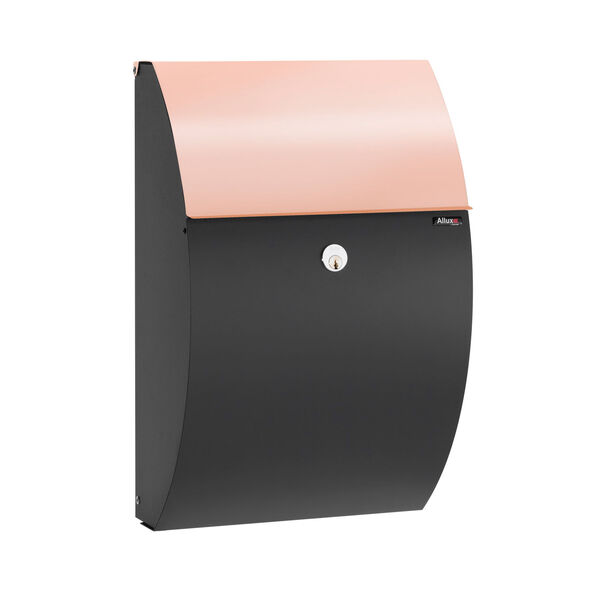 Allux Series Black Allux 7000 Wall Mounted Locking Mailbox with Copper Incoming Mail Flap, image 2