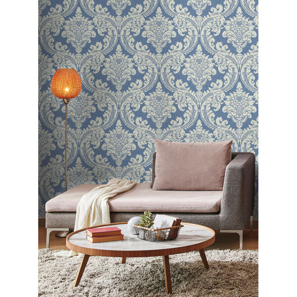 Grandmillennial Blue Tapestry Damask Pre Pasted Wallpaper - SAMPLE SWATCH ONLY, image 6