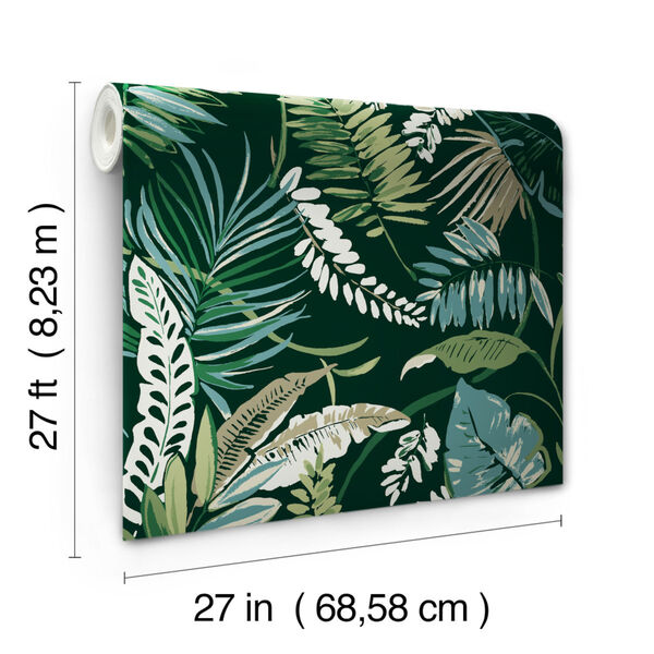 Tropics Dark Green Tropical Toss Pre Pasted Wallpaper - SAMPLE SWATCH ONLY, image 4