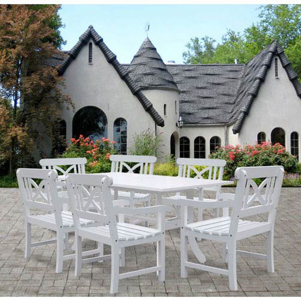 Bradley Outdoor 7-piece Wood Patio Dining Set in White, image 4